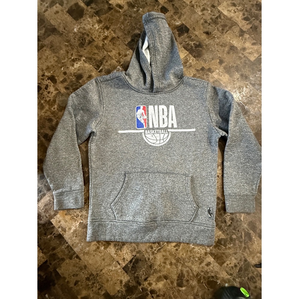 NBA Basketball Boys Gray Heathered Pullover Hoodie Sweatshirt Size L 14-16